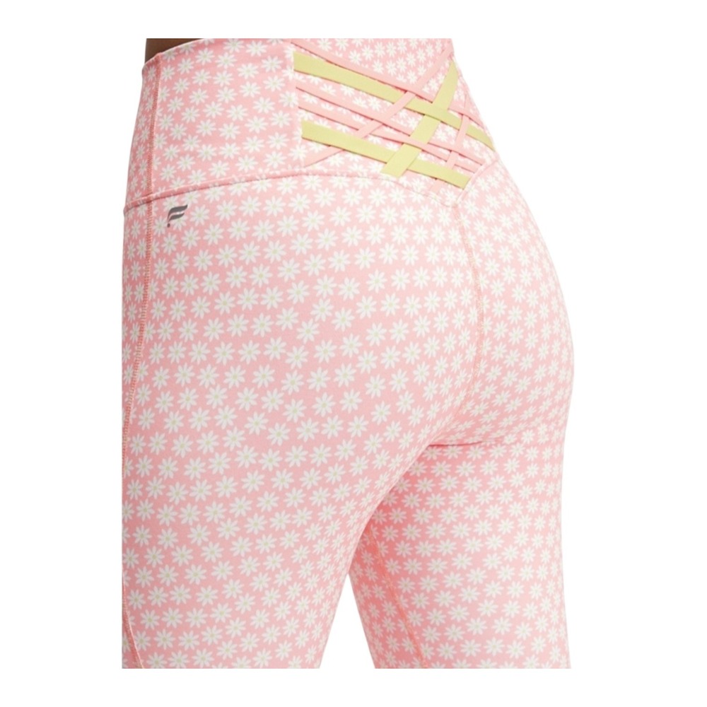 Fabletics‎ PowerHold Pink Daisy Floral Strappy Waist Yoga Leggings Women's Small